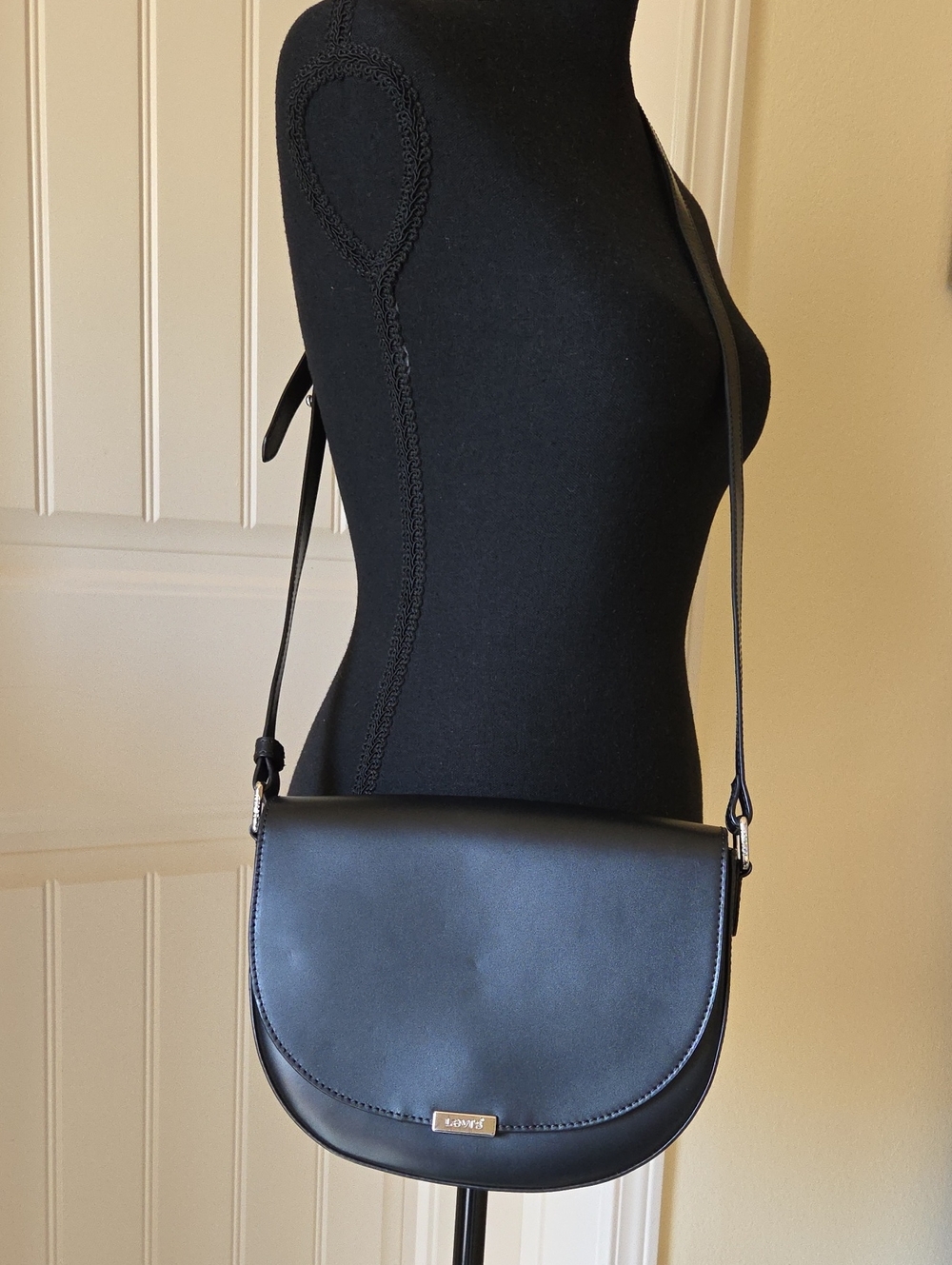 Classic Levi's® Black Leather Crossbody Bag, Black